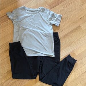 NWOT Layer 8 Light Gray Active Tee and black pants with Subtle Logo